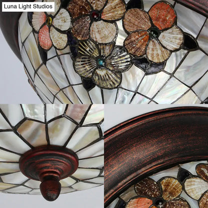 DecorBites™ DecorBites™ Lámpara de techo redonda de montaje empotrado color beige con diseño de vitral y elementos florales/geométricos