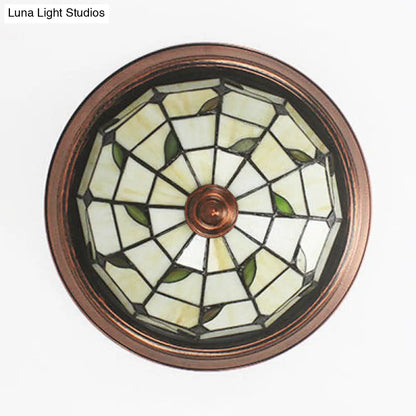 DecorBites™ DecorBites™ Lámpara de techo redonda de montaje empotrado color beige con diseño de vitral y elementos florales/geométricos