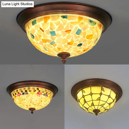 DecorBites™ DecorBites™ Lámpara de techo redonda de montaje empotrado color beige con diseño de vitral y elementos florales/geométricos