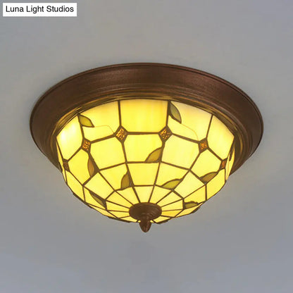 DecorBites™ DecorBites™ Lámpara de techo redonda de montaje empotrado color beige con diseño de vitral y elementos florales/geométricos