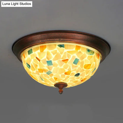 DecorBites™ DecorBites™ Lámpara de techo redonda de montaje empotrado color beige con diseño de vitral y elementos florales/geométricos