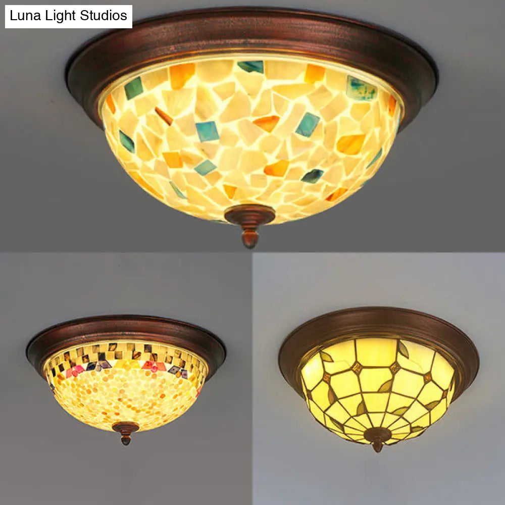 DecorBites™ DecorBites™ Lámpara de techo redonda de montaje empotrado color beige con diseño de vitral y elementos florales/geométricos