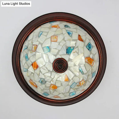 DecorBites™ DecorBites™ Lámpara de techo redonda de montaje empotrado color beige con diseño de vitral y elementos florales/geométricos