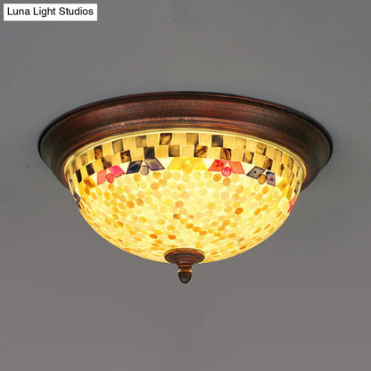 DecorBites™ DecorBites™ Lámpara de techo redonda de montaje empotrado color beige con diseño de vitral y elementos florales/geométricos