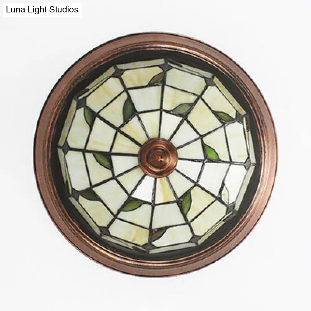 DecorBites™ DecorBites™ Lámpara de techo redonda de montaje empotrado color beige con diseño de vitral y elementos florales/geométricos