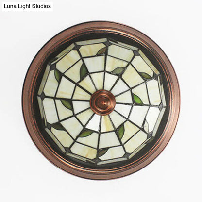 DecorBites™ DecorBites™ Lámpara de techo redonda de montaje empotrado color beige con diseño de vitral y elementos florales/geométricos