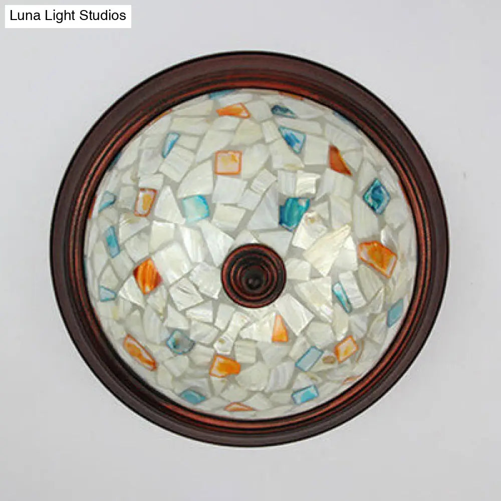 DecorBites™ DecorBites™ Lámpara de techo redonda de montaje empotrado color beige con diseño de vitral y elementos florales/geométricos