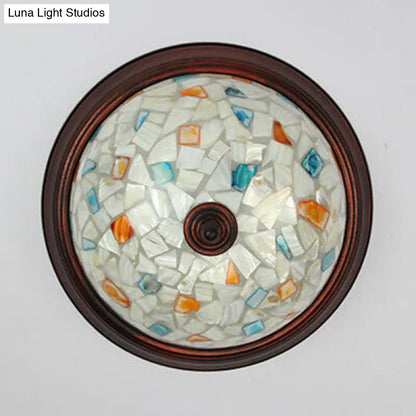 DecorBites™ DecorBites™ Lámpara de techo redonda de montaje empotrado color beige con diseño de vitral y elementos florales/geométricos