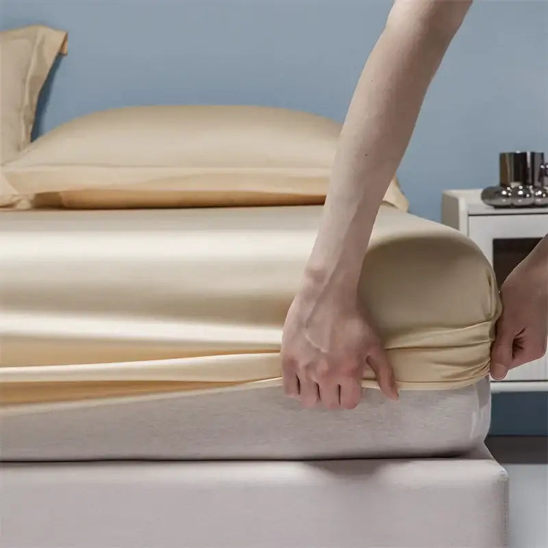 Beige satin 1000tc egyptian cotton fitted sheet with smooth glossy finish for luxurious bedroom decorbites 1000tc egyptian