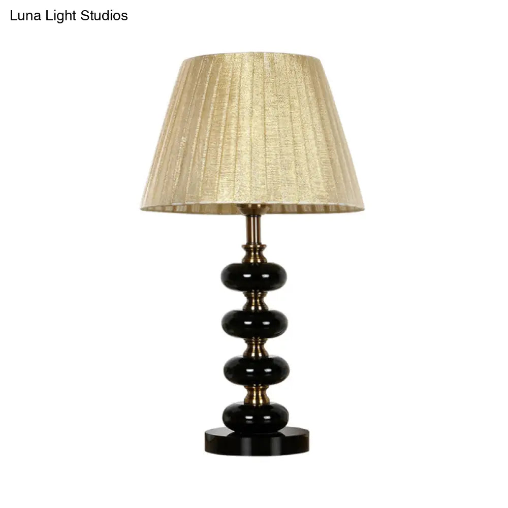 Beige Single Bulb Fabric Conical Nightstand Lamp with Crystal Accent