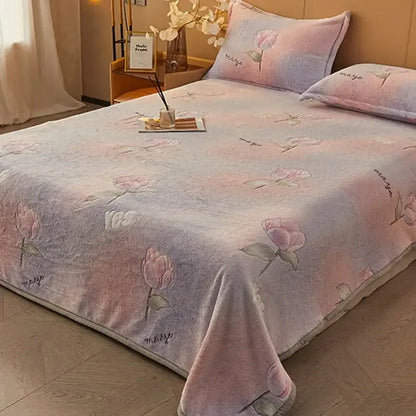 Beige space astronaut cartoon flannel blanket with pink and lavender floral plush bedspread for decorbites cartoon flannel decor