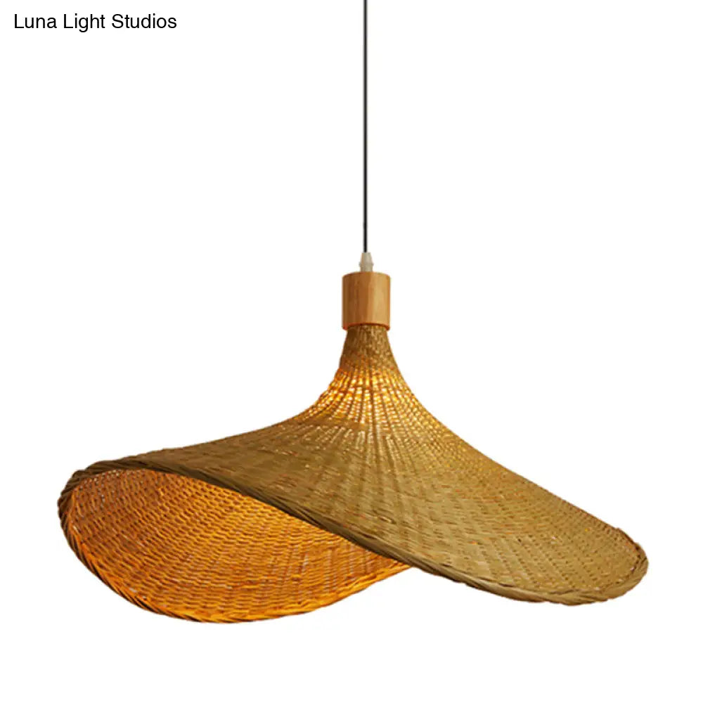 DecorBites™ Beige Straw Hat Pendant Light - Asian Style Ceiling Lamp for Dining Table