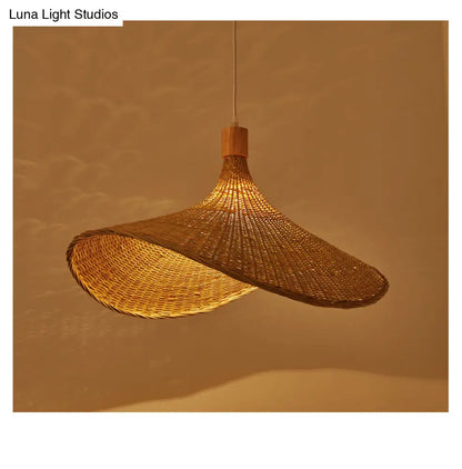 DecorBites™ Beige Straw Hat Pendant Light - Asian Style Ceiling Lamp for Dining Table