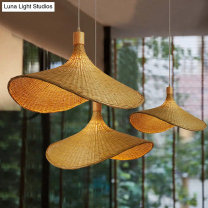 DecorBites™ Beige Straw Hat Pendant Light - Asian Style Ceiling Lamp for Dining Table