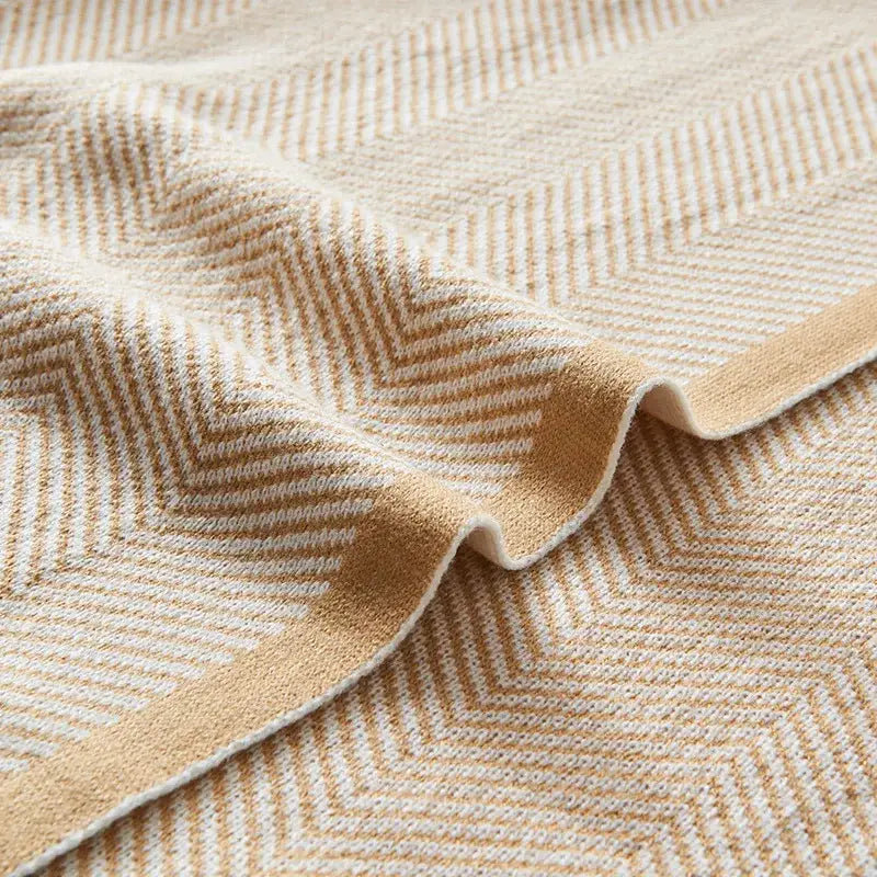 Beige and tan decorbites herringbone knit blanket with soft textured weave for living room sofa throw decorbites herringbone
