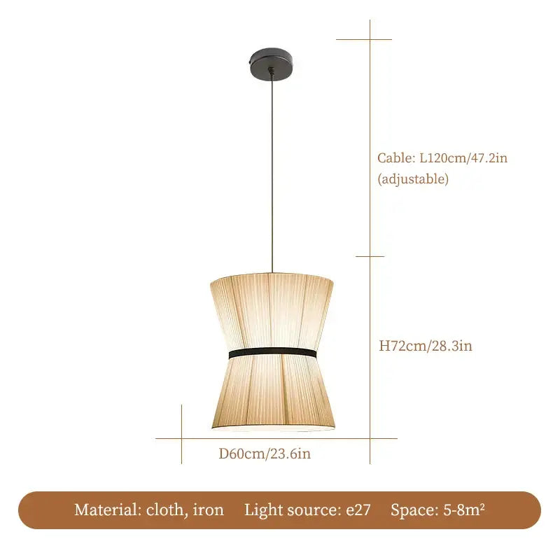 Beige tapered cocoon cloth chandelier kitchen pendant light with woven natural fabric shade and black iron accents by decorbites cocoon cloth