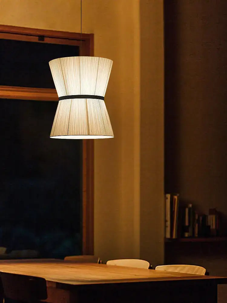 Beige tapered cocoon cloth chandelier kitchen pendant light with warm cream fluted shade and black accent band decorbites cocoon cloth