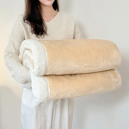 Beige textured cozy lamb wool blanket with ribbed fleece pattern for living room sherpa throw decorbites cozy lamb