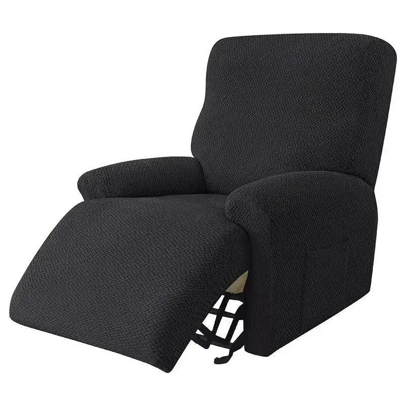 Black textured fabric recliner cover with subtle herringbone pattern for sofa cover and accent chairs use