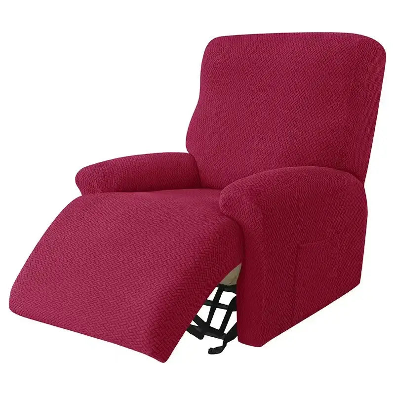 A vibrant fuchsia textured woven fabric stretch recliner cover for sofa cover and accent chairs in living room use