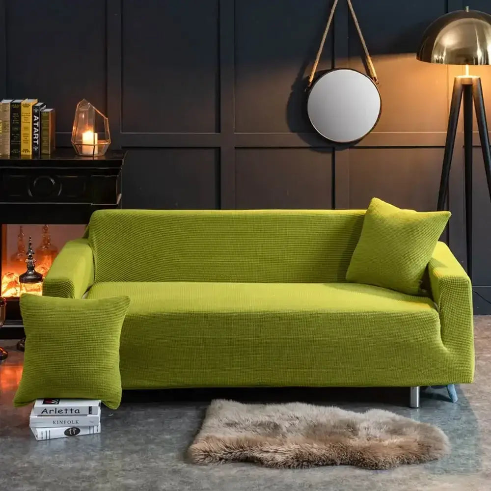 Vibrant lime green quilted sofa cover with textured ribbed decorbites 3d quilted fabric for living room decor