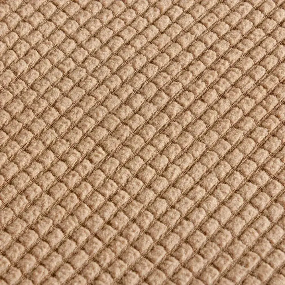 Beige textured quilted sofa cover with decorbites 3d quilted raised grid pattern for living room use