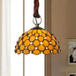 Beige Tiffany Glass Bowl Suspension Lamp: Elegant 1-Bulb Ceiling Light Fixture with Jewel Deco