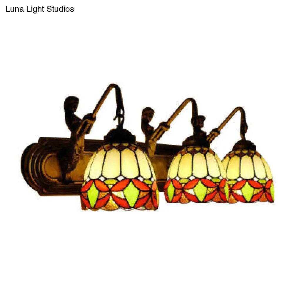 Beige Tiffany Sconce Light: Bowl Living Room Wall Mounted – Frosted Glass, 3 Lights Fixture