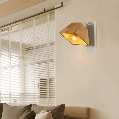 DecorBites™ Beige Trapezoid Shade Rotatable Wood Wall Sconce - Modern Balcony Bedroom Lamp