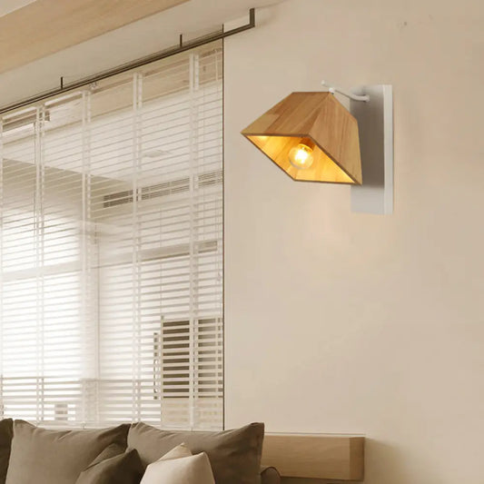 DecorBites™ Beige Trapezoid Shade Rotatable Wood Wall Sconce - Modern Balcony Bedroom Lamp
