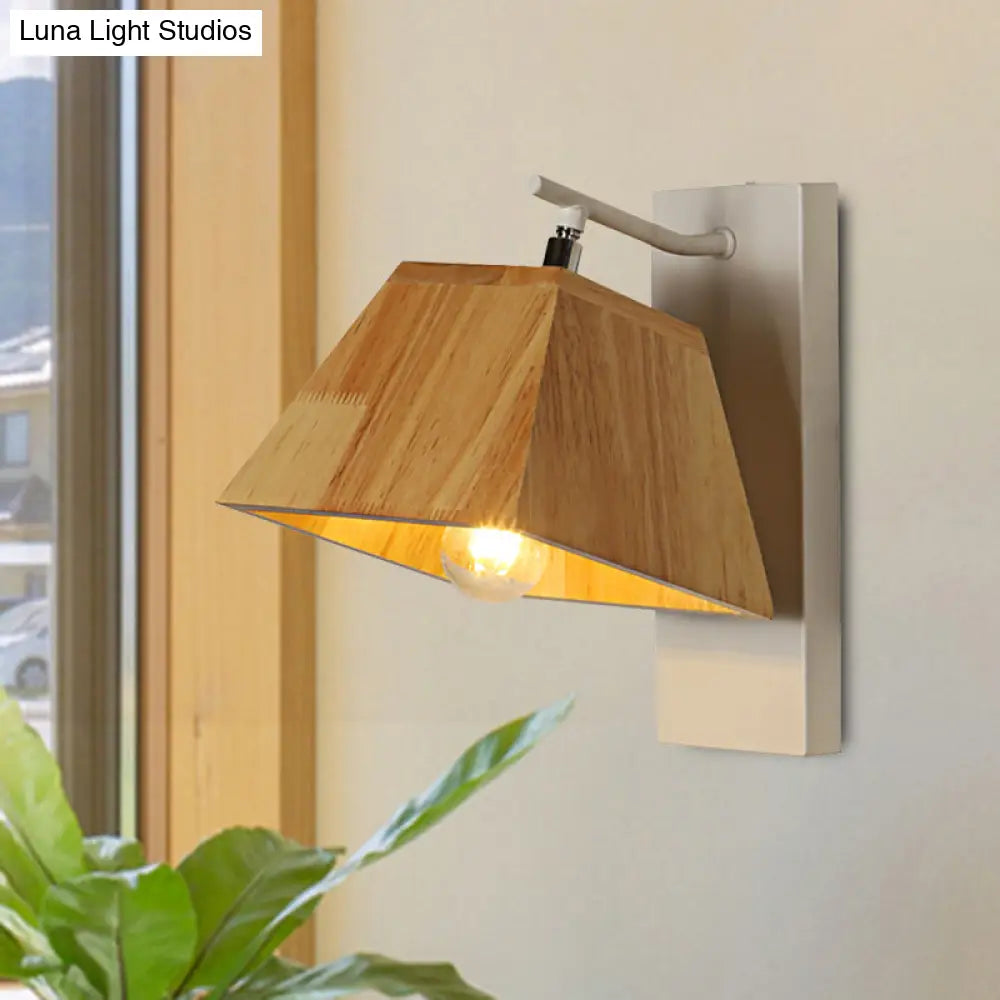 DecorBites™ Beige Trapezoid Shade Rotatable Wood Wall Sconce - Modern Balcony Bedroom Lamp