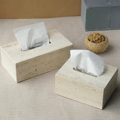 Beige travertine marble rectangular tissue box with textured speckled surface from decorbites beige travertine set