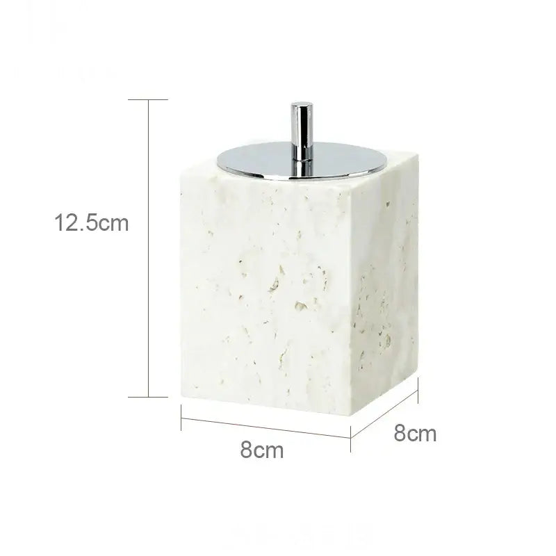 White marble square toothbrush holder with sleek chrome lid from decorbites beige travertine marble bathroom set