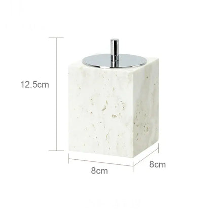 White marble square toothbrush holder with sleek chrome lid from decorbites beige travertine marble bathroom set