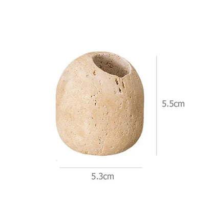 Beige travertine marble incense holder with a beige textured stone vase shape for living room decorbites beige travertine