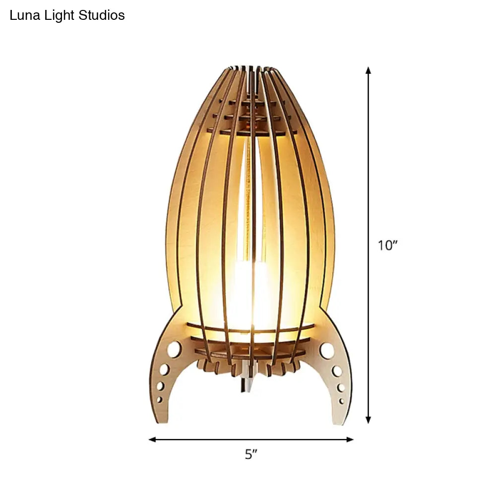 Beige USB Rocket Frame Cartoon LED Nightstand Lamp for Bedroom