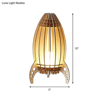 Beige USB Rocket Frame Cartoon LED Nightstand Lamp for Bedroom