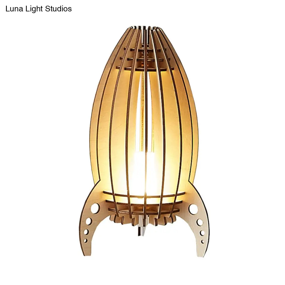Beige USB Rocket Frame Cartoon LED Nightstand Lamp for Bedroom