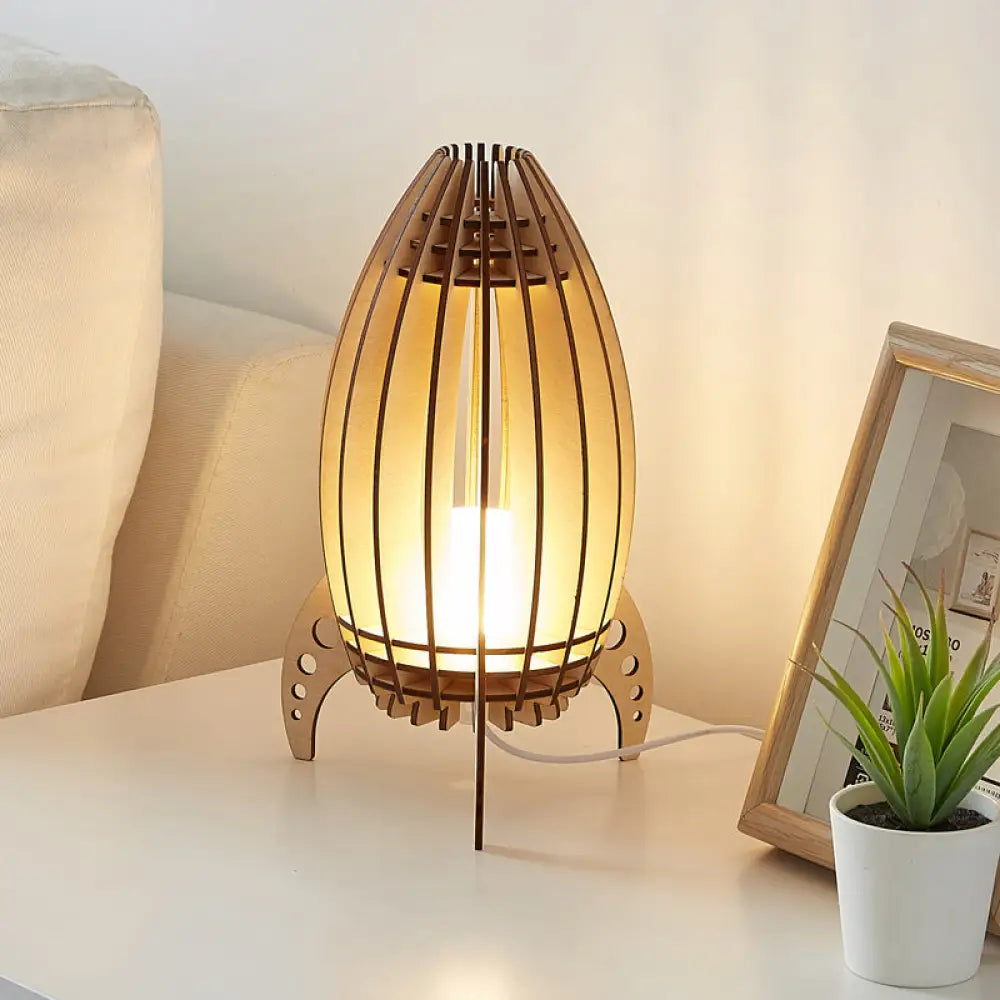 Beige USB Rocket Frame Cartoon LED Nightstand Lamp for Bedroom