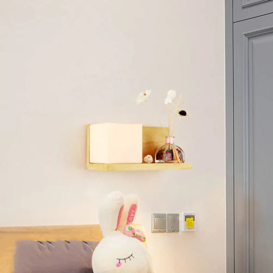 DecorBites™ Beige Wall Lamp with Modern Cube Shade - Bedroom Sconce Light