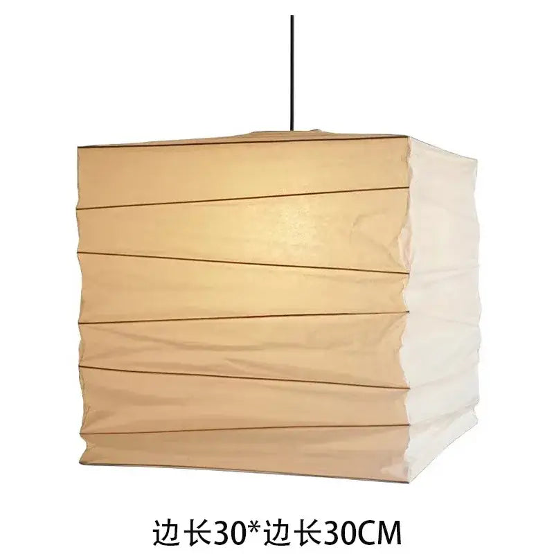 Beige and white decorbites cube rice paper pendant lamp with horizontal pleats for living room decor