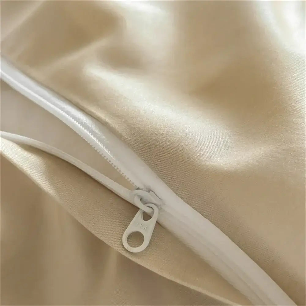 Beige satin pillowcase with white zipper from decorbites hot diamond lace bedding set for elegant bedroom decor