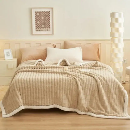 Beige ribbed fleece throw blanket with soft white inner lining for decorbites cozy rabbit plush blanket and quilted throw