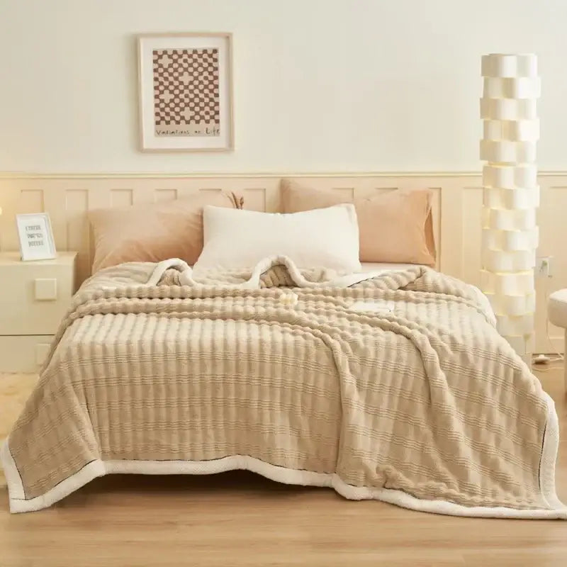 Beige ribbed fleece throw blanket with soft white inner lining for decorbites cozy rabbit plush blanket and quilted throw
