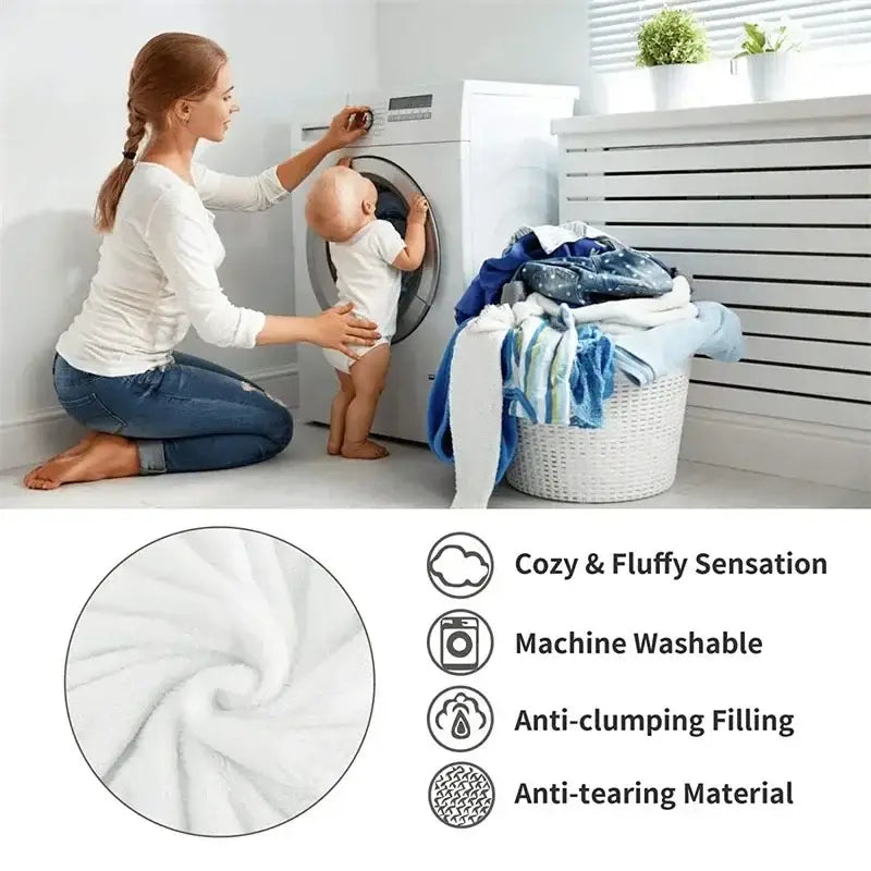 Beige and white striped rabbit plush blanket with soft white plush texture and machine-washable anti-clumping filling decorbites cozy rabbit