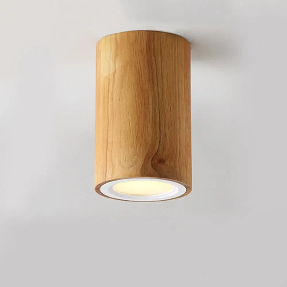 DecorBites™ Lámpara de techo cilíndrica de madera beige - Inspirada en el diseño asiático para comedor