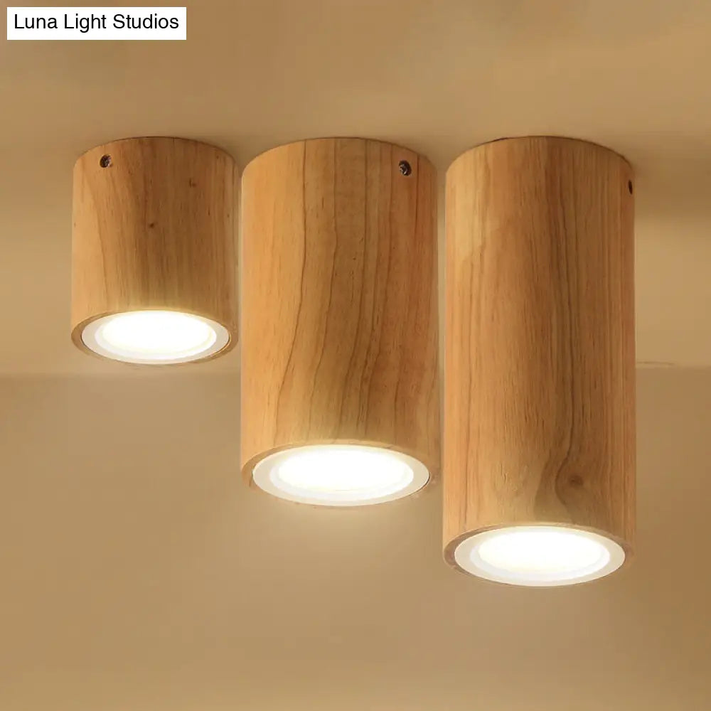DecorBites™ Lámpara de techo cilíndrica de madera beige - Inspirada en el diseño asiático para comedor