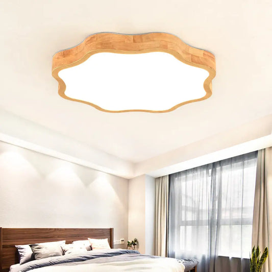 DecorBites™ Beige Wood Flower Ceiling Light - Simple Flush Mount Fixture for Dining Room