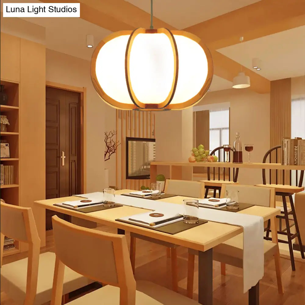 Beige Wood Pendant Lighting: Traditional Round Hanging Lamp for Restaurants - 1 Bulb Kit