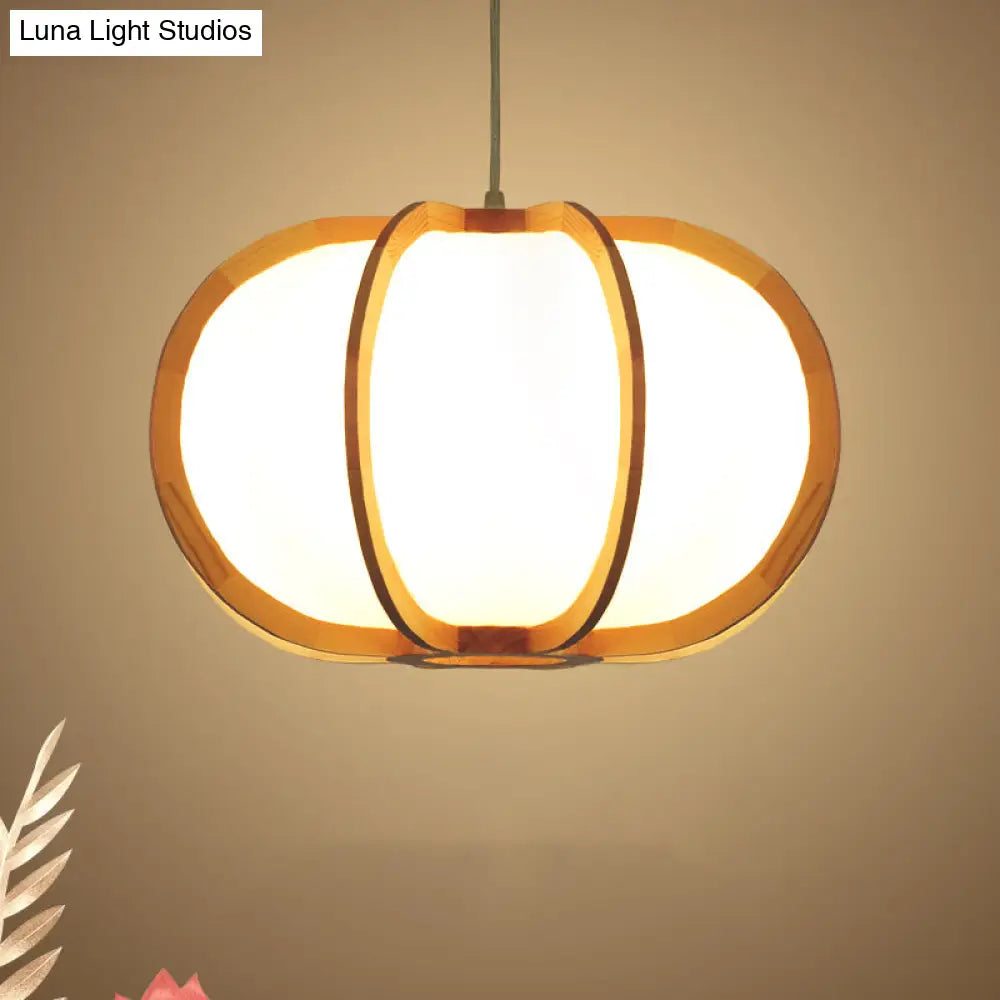 Beige Wood Pendant Lighting: Traditional Round Hanging Lamp for Restaurants - 1 Bulb Kit